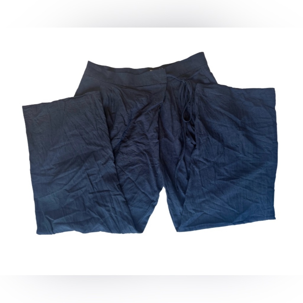 ASOS DESIGN Navy Wide Leg Linen Blend Pants